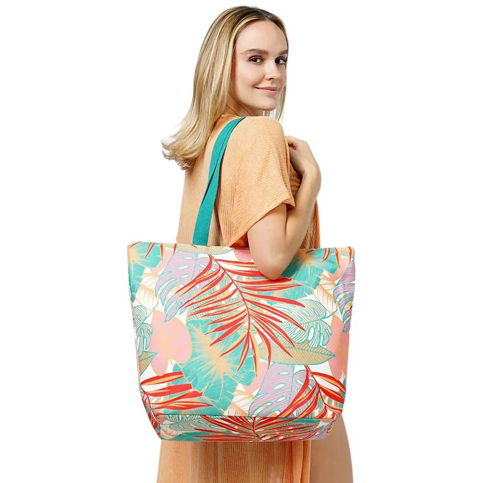 Tropical Leaf Print Tote Bag