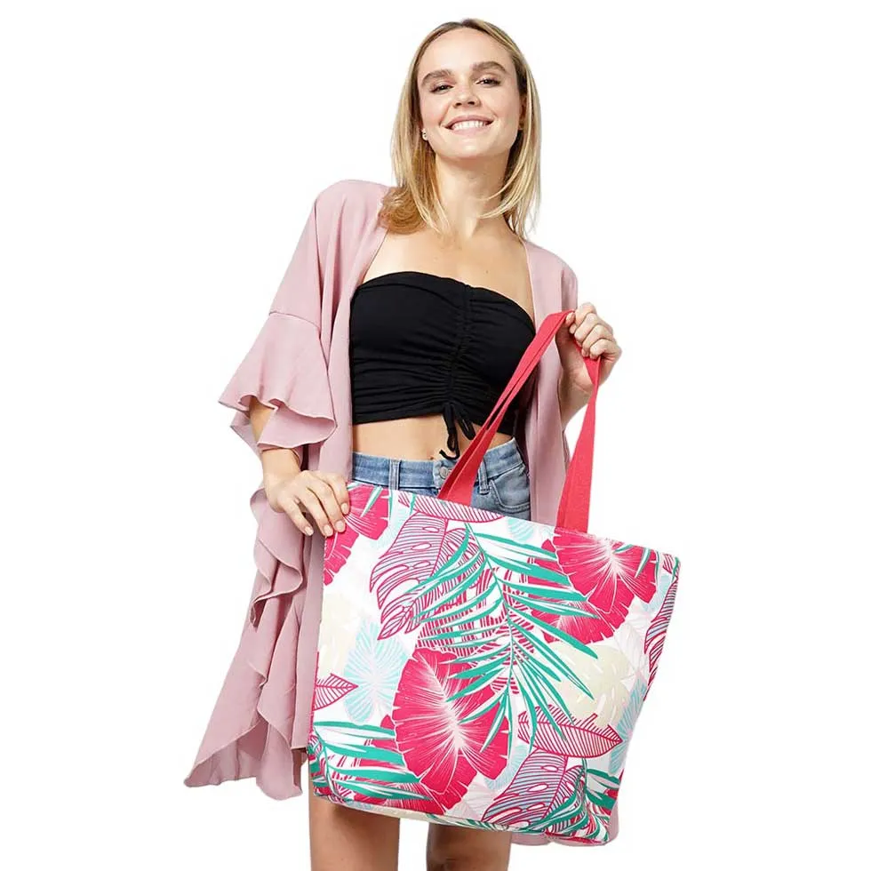 Tropical Leaf Print Tote Bag