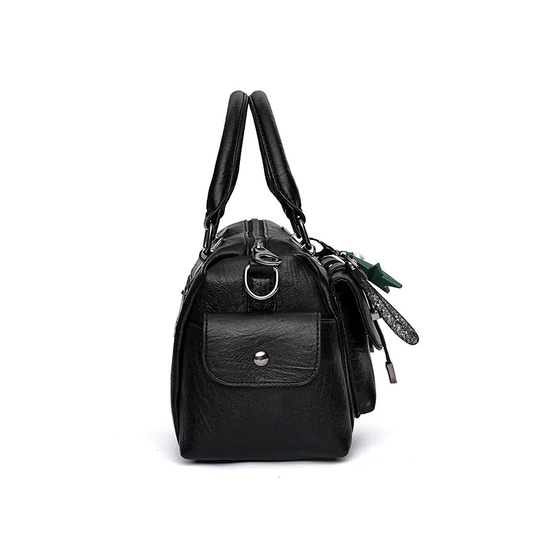 Vintage Women Handbag With Star Pendant / Soft Leather Shoulder Bag / Multi-pocket Top-handle Bag