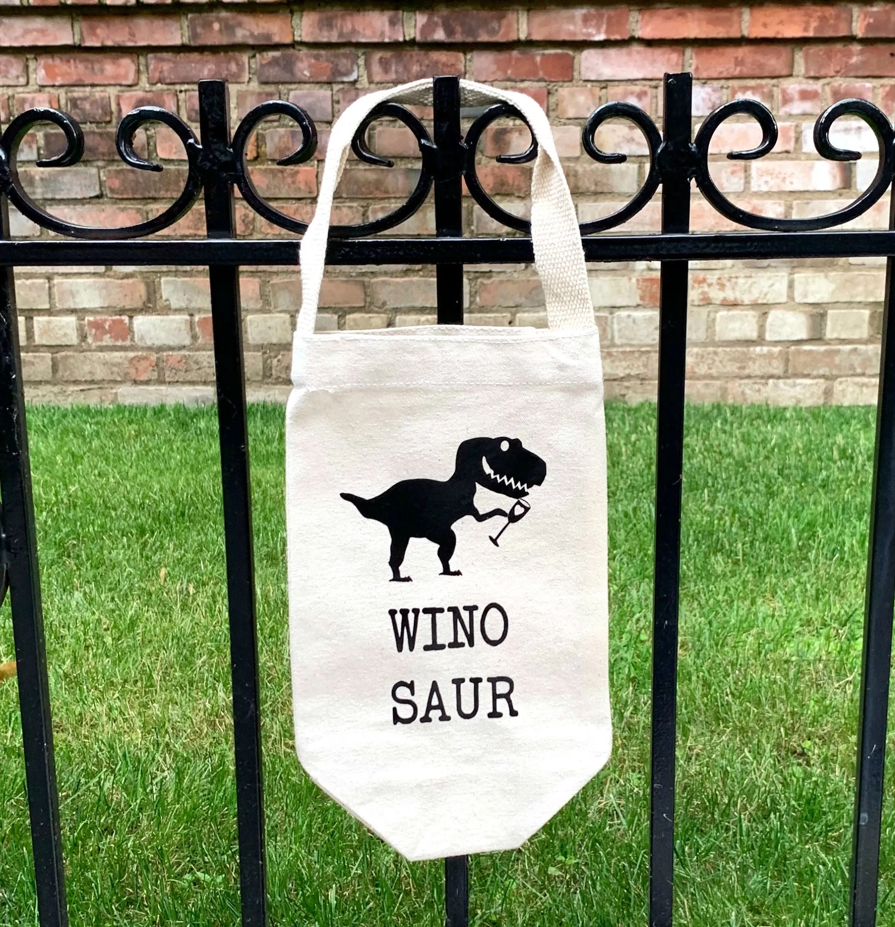 Winosaur Canvas Wine Tote Bag |Prosecco Wine Bag | Sip Happens Wine Bag