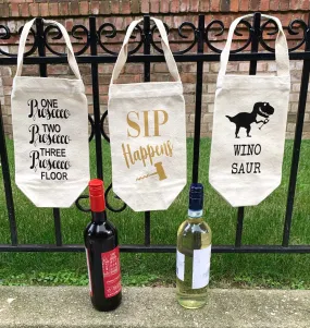 Winosaur Canvas Wine Tote Bag |Prosecco Wine Bag | Sip Happens Wine Bag